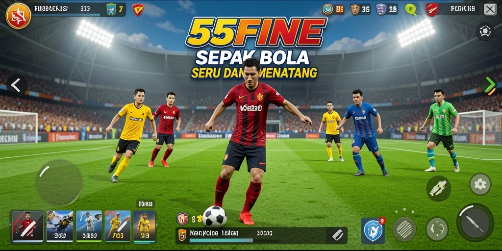 Tampilan gameplay seru dari 55FIVE yang menampilkan aksi sepak bola.