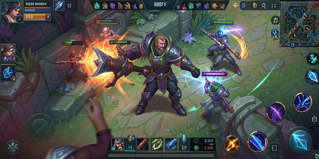 Tampilan seru pertempuran di 888FW dengan aksi MOBA yang mendebarkan.