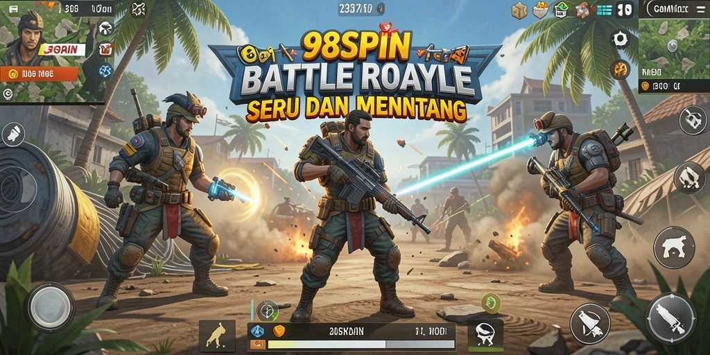 Screenshot gameplay 98SPIN dengan aksi pertempuran Battle Royale yang seru.