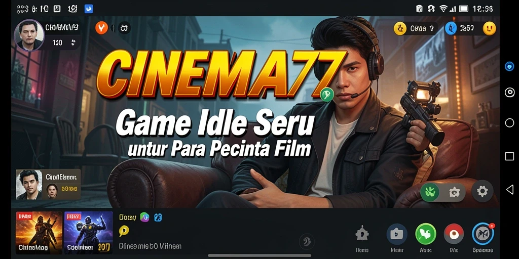 Screenshot gameplay CINEMA77 menampilkan suasana studio film yang hidup.