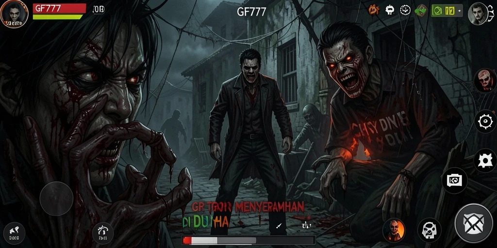Screenshot gameplay GF777 menampilkan momen horor menegangkan.