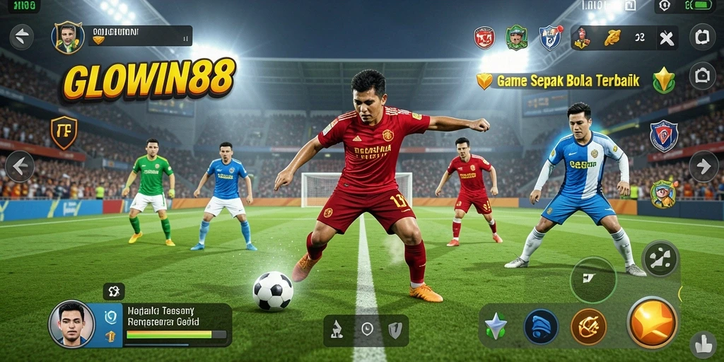 Tampilan utama <strong>GLOWIN88</strong> menampilkan aksi sepak bola yang mendebarkan.