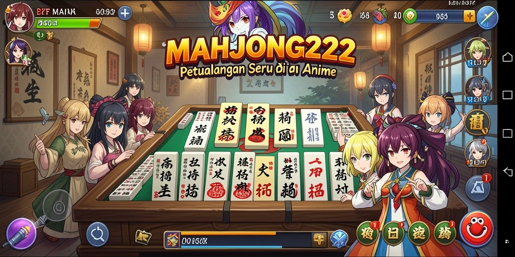 Tampilan gameplay seru dalam MAHJONG222 dengan karakter anime.