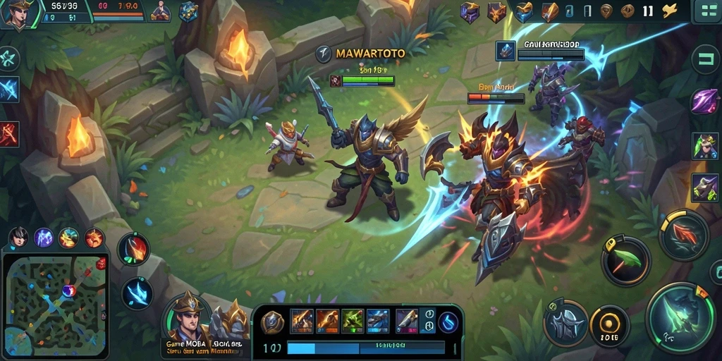 Tangkapan layar gameplay dinamis MAWARTOTO dengan karakter bertarung.