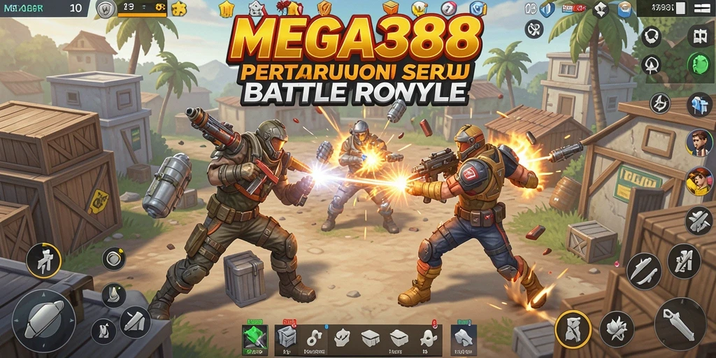 Tangkapan layar MEGA388 menampilkan aksi pertempuran seru dalam Battle Royale.
