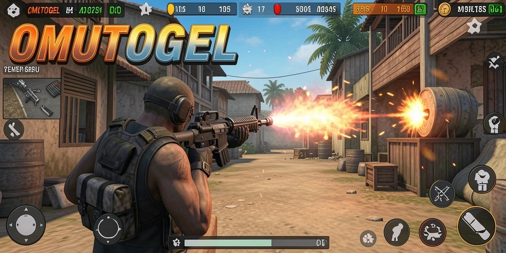 Tampilan gameplay menarik dari OMUTOGEL dengan aksi tembak-menembak.
