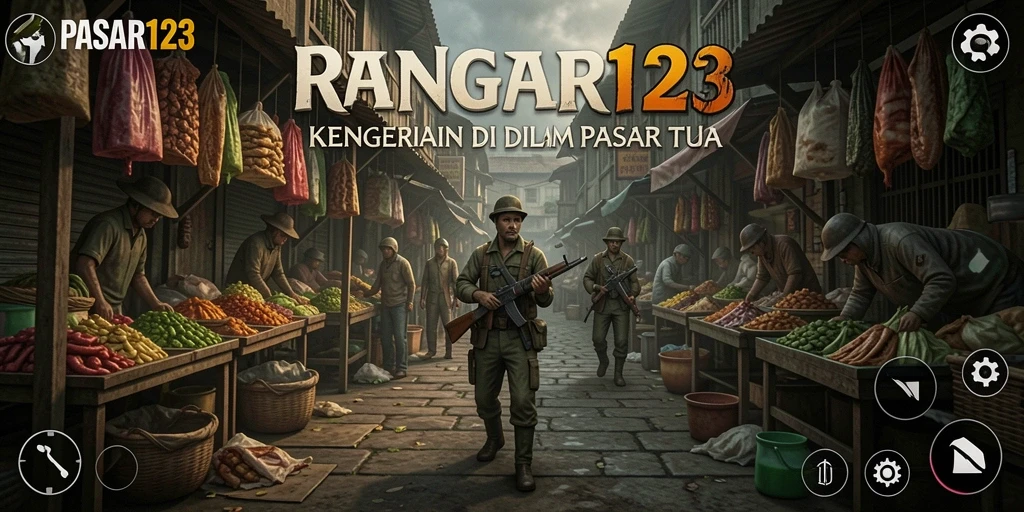 Screenshot gameplay menampilkan suasana Horror yang mendebarkan di pasar tua.