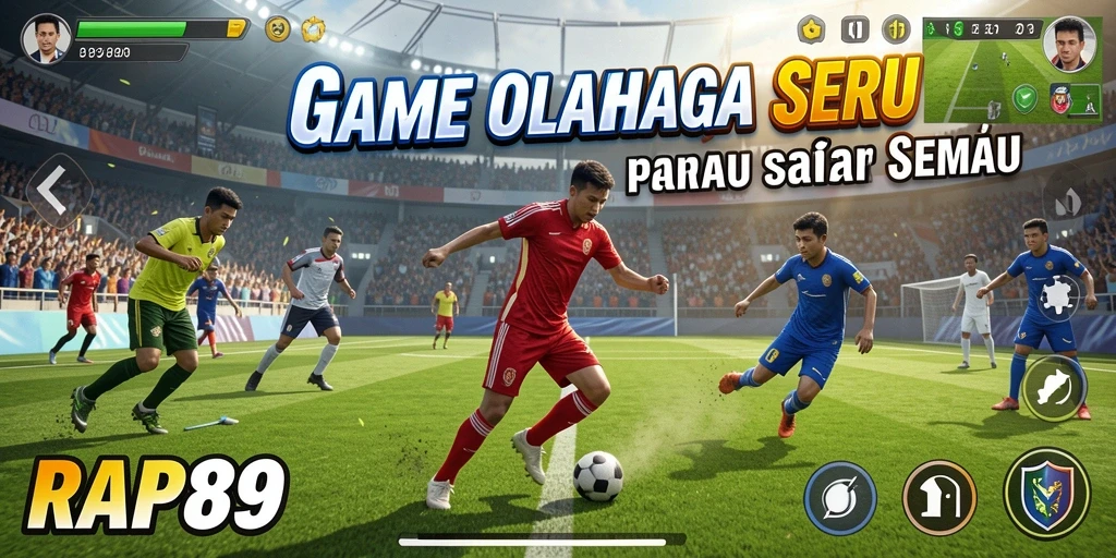 Screenshot utama menunjukkan aksi seru dalam game olahraga.
