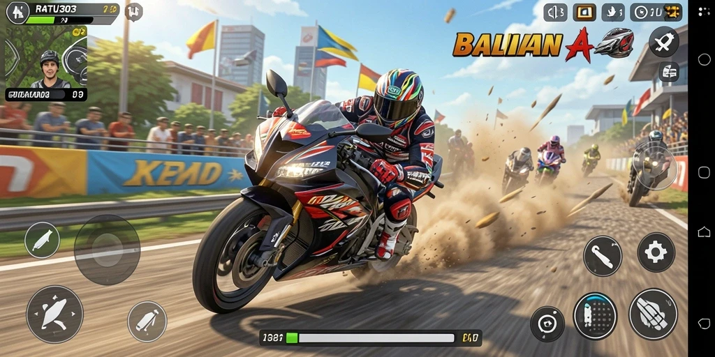 Screenshot gameplay RATU303 menampilkan aksi balap yang seru dan mendebarkan.