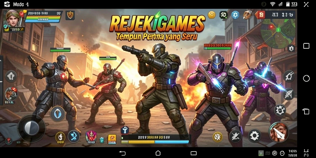 Tampilan gameplay seru di REJEKIGAMES dengan aksi tembak-menembak.