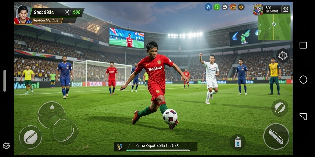 Screenshot utama S80 menampilkan momen dramatis dalam permainan sepak bola.