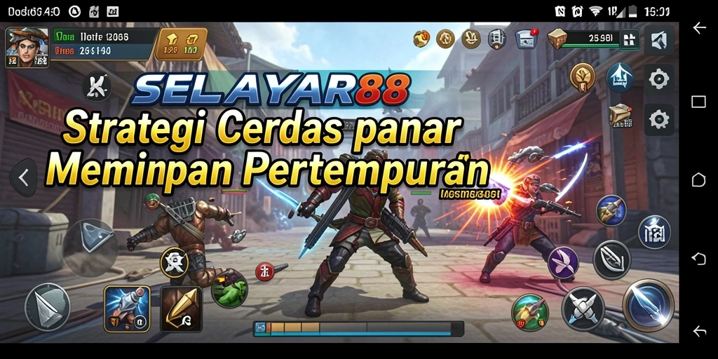 Screenshot gameplay menunjukkan aksi strategi yang intens dan dinamis.